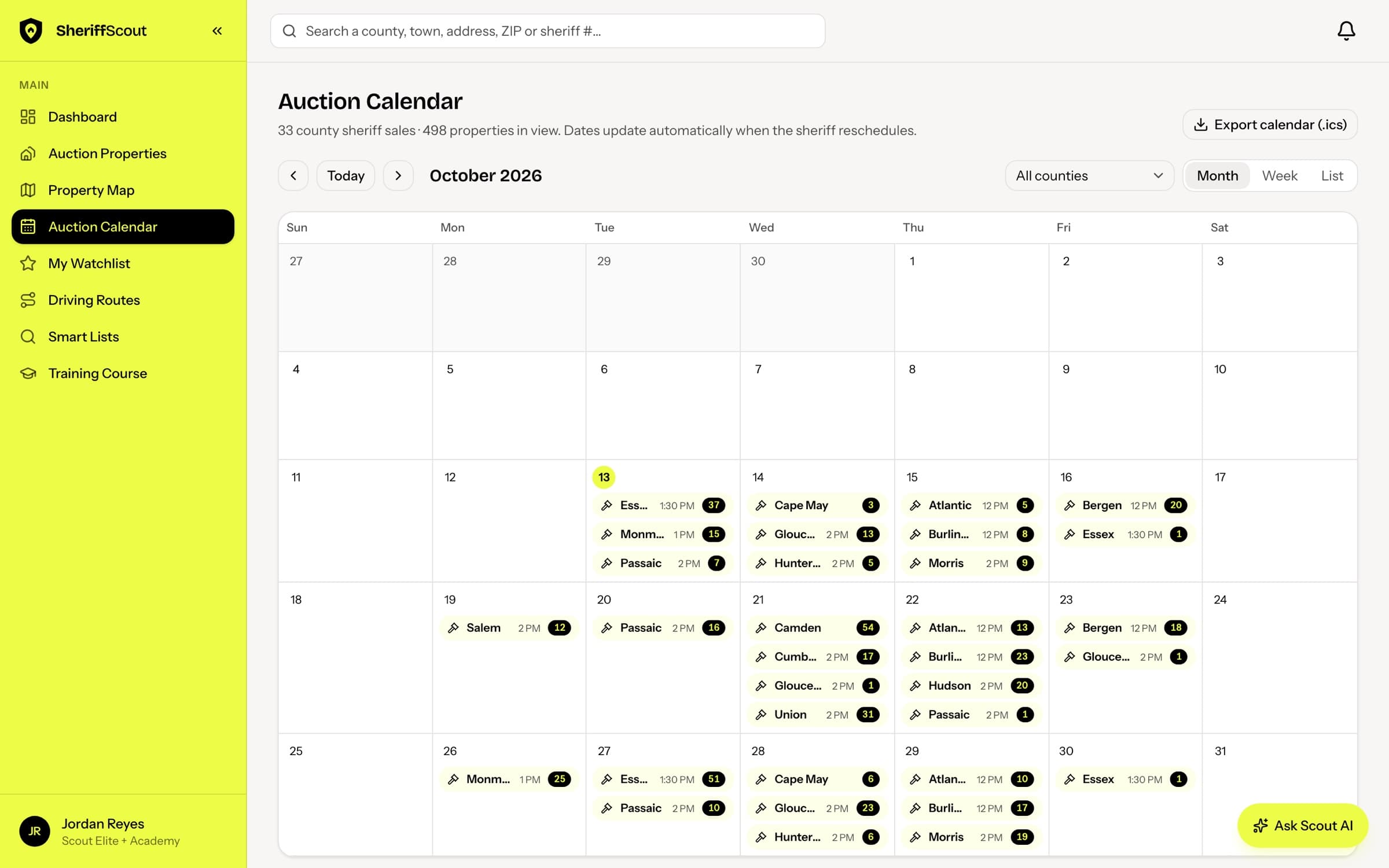 Auction calendar