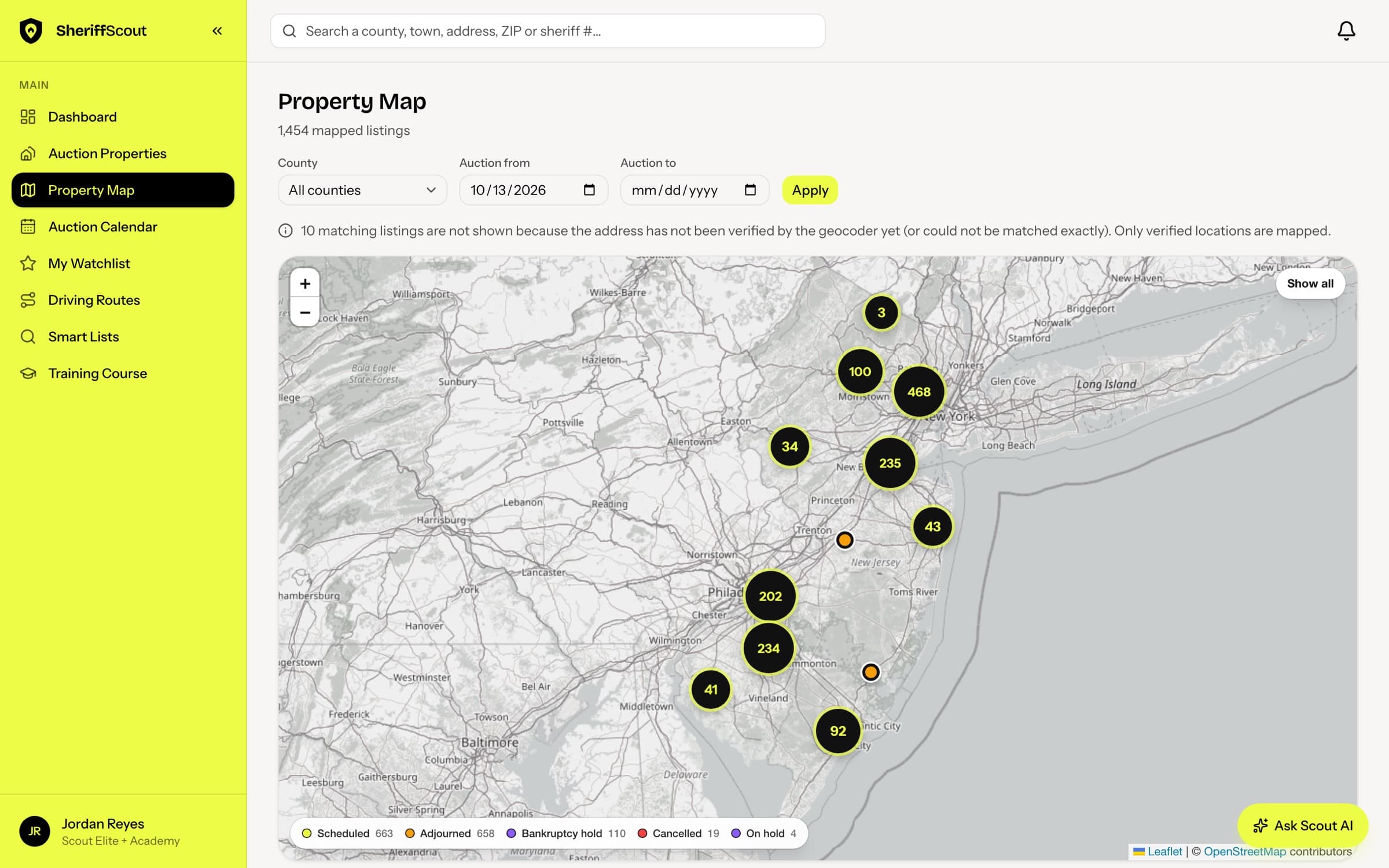 Map of New Jersey sheriff sale properties