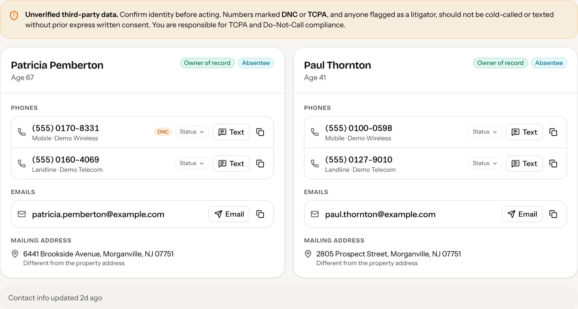 Owner contacts